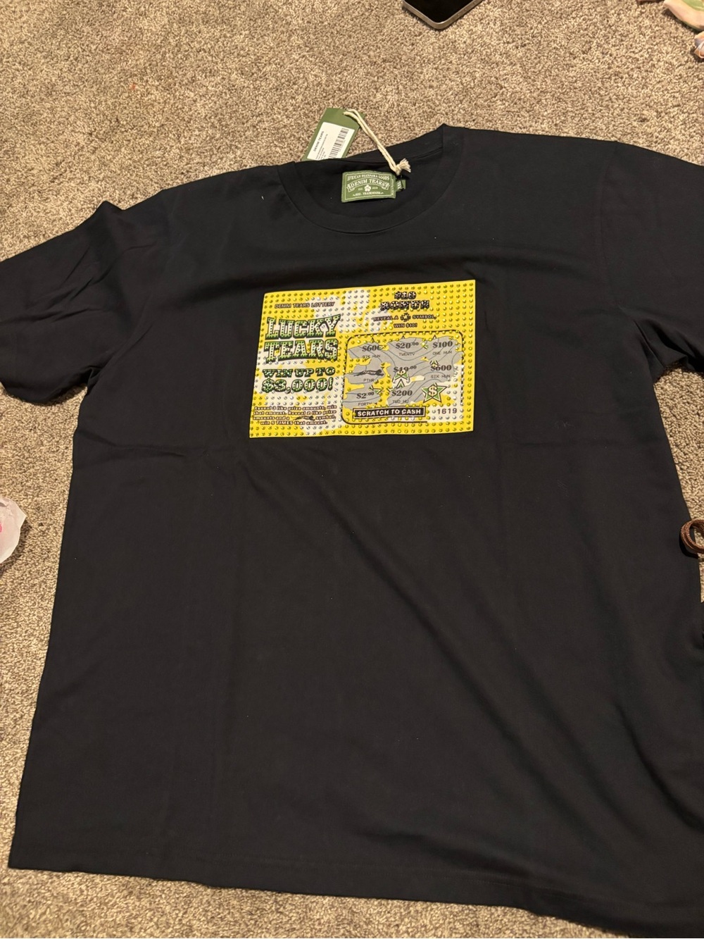 Men's Black Short Sleeve Tee with Yellow Scratch-Style Chest Graphic